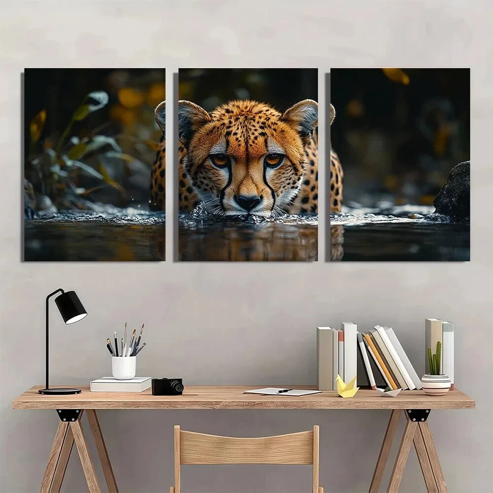 3pcs Vibrant Animal Cheetahs Natural Metal Print Ready to Hang Art