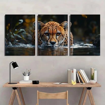3pcs Vibrant Animal Cheetahs Natural Metal Print Ready to Hang Art