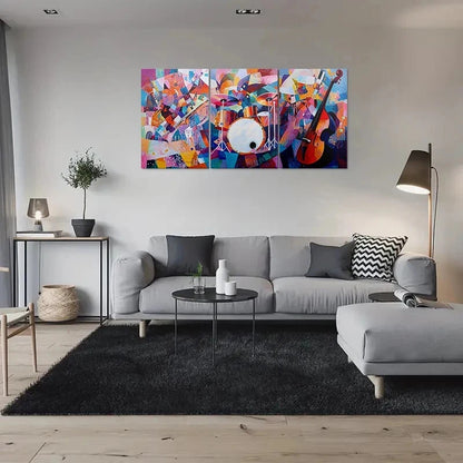 3pcs Vibrant Abstract Musical Instruments Metal Print Ready to Hang Art