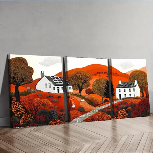 3pcs Autumn Sun House Colorful Sharpe Perfect Wall Art Set Canvas Unframed - High Quality Print 100% Australian Made Wall Canvas
