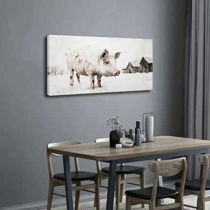 Farmhouse Pig Minimalist Wall Art Canvas Office Home Room Framed 120x60cm