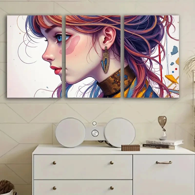 3pcs Colorful Woman Portrait Wall Art Set Canvas Framed 50x70cm - High Quality Print 100% Australian Made Wall Canvas Ready to Hang