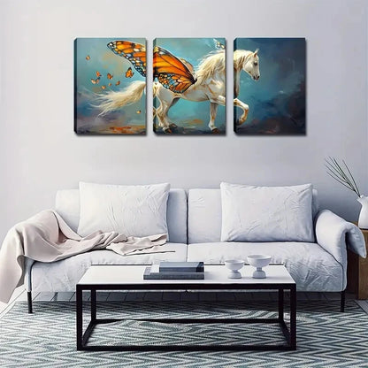 3pcs Horse With Butterfly Wings Blue Perfect Wall Art Set Canvas Framed 40x60cm - High Quality Print 100% Australian Made Wall Canvas Ready to Hang