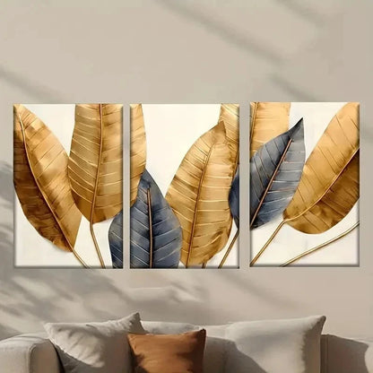 3pcs Three Golden Feathers on a White Wall Art Set Canvas Framed 40x60cm - High Quality Print 100% Australian Made Wall Canvas Ready to Hang