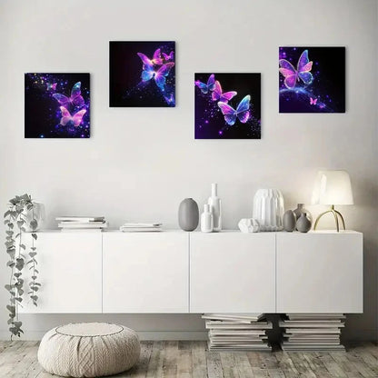 4pcs Dream Butterfly with Glowing Neon ColorsWall Art Canvas Framed