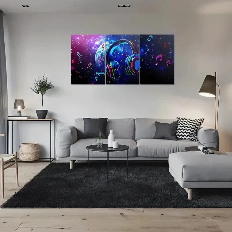 3pcs Celestial Notes & Headphones Metal Print Ready to Hang Art