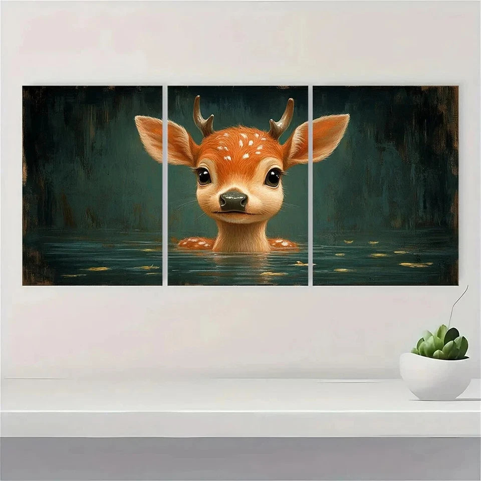 3pcs Humorous Animal Deer Illustrations Metal Print Ready to Hang Art