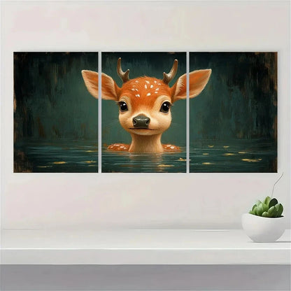 3pcs Humorous Animal Deer Illustrations Metal Print Ready to Hang Art