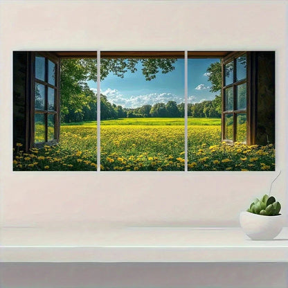3pcs Serene Green Field & Blue Sky View Wall Art Set Canvas Framed 40x60cm - High Quality Print 100% Australian Made Wall Canvas Ready to Hang