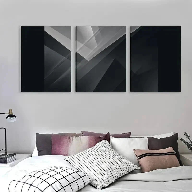 3pcs Black & White Geometric Art Design   Wall Art Set Canvas Framed 60x90cm - High Quality Print 100% Australian Made Wall Canvas Ready to Hang