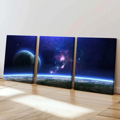 3pcs Space Theme Nebula Planet Universe Wall Art Set Canvas Framed 40x60cm - High Quality Print 100% Australian Made Wall Canvas Ready to Hang