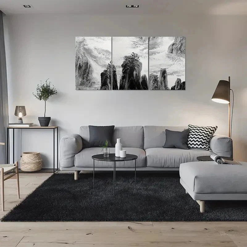 3pcs Modern Abstract Black & White Metal Print Ready to Hang Art