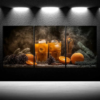 3pcs Fruits Pinecone And Orange Juice Metal Print Ready to Hang Art