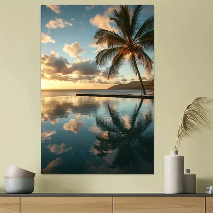 Tropical Beach Palm Tree Sunset Poster 40x60cm Metal Print Ready to Hang