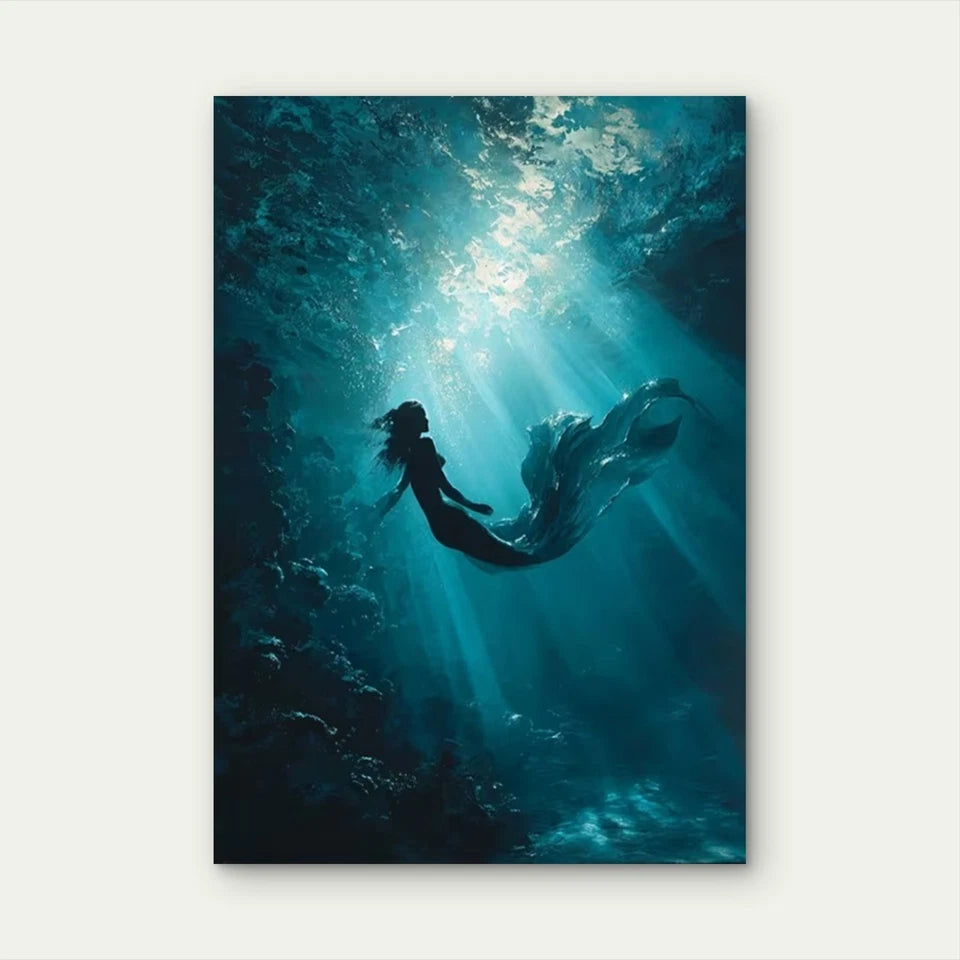 Mysterious Underwater Ethereal Mermaid 60x90cm Metal Print Ready to Hang