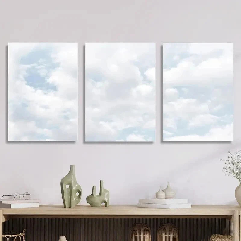 3pcs Blue Sky Cloud Serene Nature Perfect Wall Art Set Canvas Framed 40x60cm - High Quality Print 100% Australian Made Wall Canvas Ready to Hang