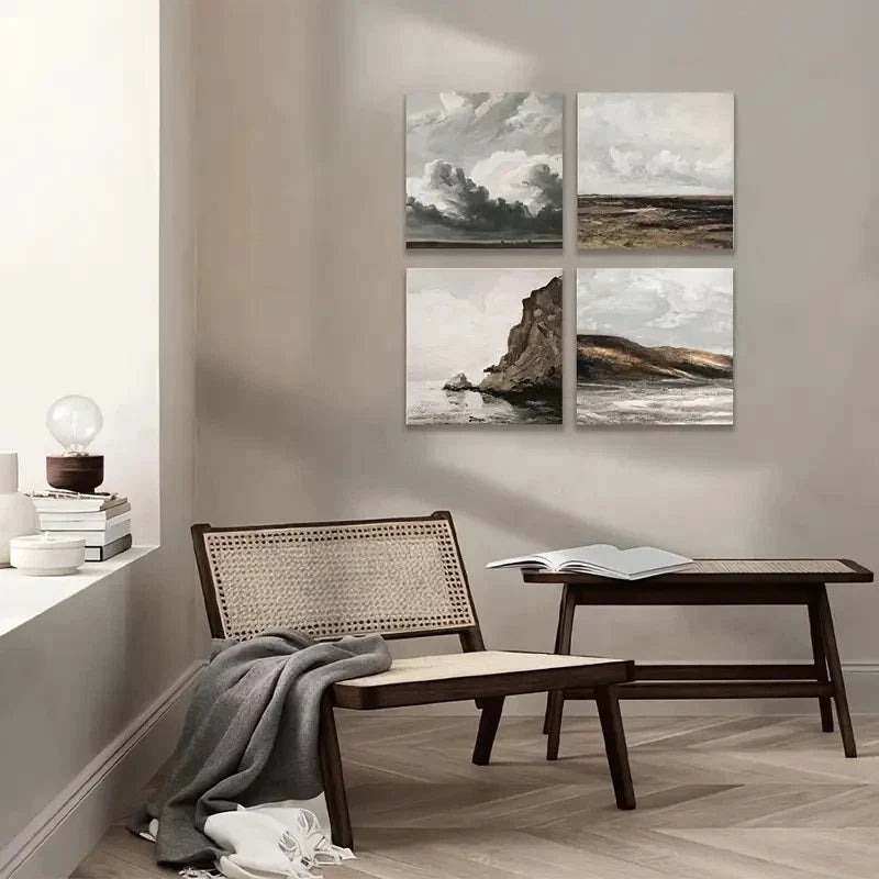 4pcs Square Prints, Coastal Prints Wall Art Canvas Framed