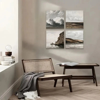 4pcs Square Prints, Coastal Prints Wall Art Canvas Framed