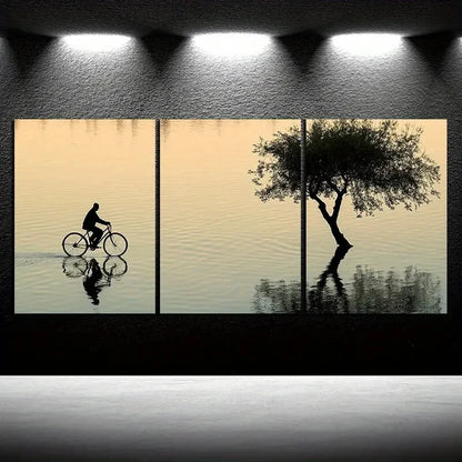 3pcs Reflection of Trees on The Lake Surface Metal Print Ready to Hang Art