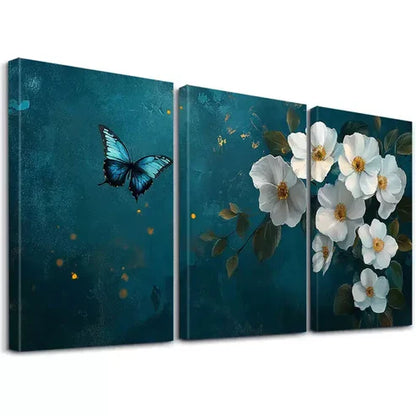 3pcs Modern Classic Blue Leaves Abstract Canvas Unframed - High Quality Print 100% Australian Made Wall Canvas