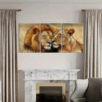 3pcs Lion & Lioness Couple Nature Serenity Wall Art Set Canvas Framed 40x60cm - High Quality Print 100% Australian Made Wall Canvas Ready to Hang