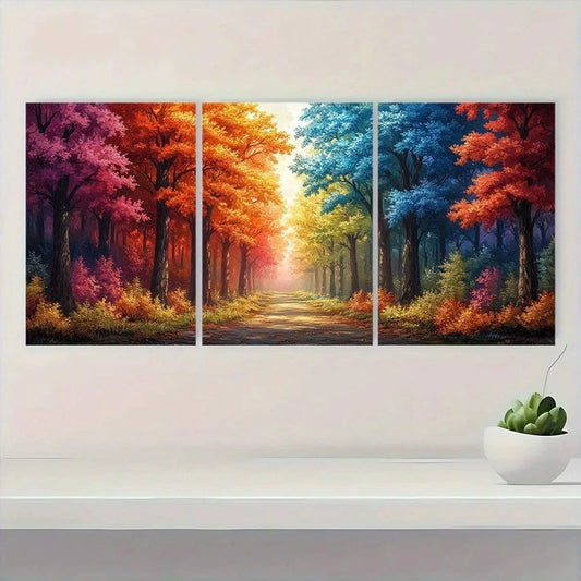 3pcs Colorful Vibrant Autumn Forest Wall Art Set Canvas Framed 60x90cm - High Quality Print 100% Australian Made Wall Canvas Ready to Hang