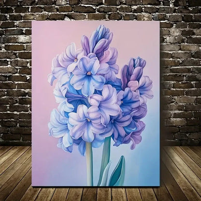 Elegant Blue & Purple Floral Painting  40x60cm Metal Print Ready to Hang