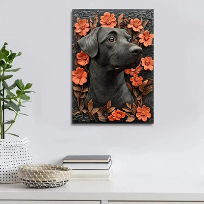 Featuring a Black Lab Surrounded by Heart Painting  40x60cm Metal Print Ready to Hang