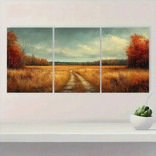 3pcs Vintage Autumn Nature Color Palette Wall Art Set Canvas Framed 60x90cm - High Quality Print 100% Australian Made Wall Canvas Ready to Hang