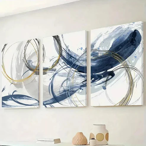 3pcs Abstract Blue Texture Wall Art Set Canvas Framed 60X90cm - High Quality Print 100% Australian Made Wall Canvas Ready to Hang