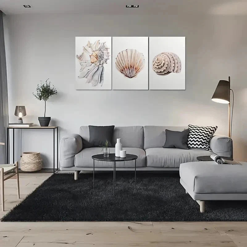 3pcs Beach Seashell Coastal Painting Metal Print Ready to Hang Art