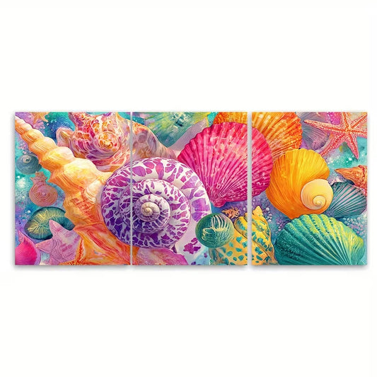 3pcs Colorful Seashell and Starfish Design  Wall Art Set Canvas Framed 40x60cm - High Quality Print 100% Australian Made Wall Canvas Ready to Hang