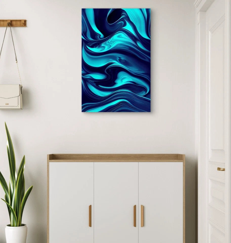 Vibrant Navy Blue Fluid Marble Modern Fluid 40x60cm Metal Print Ready to Hang