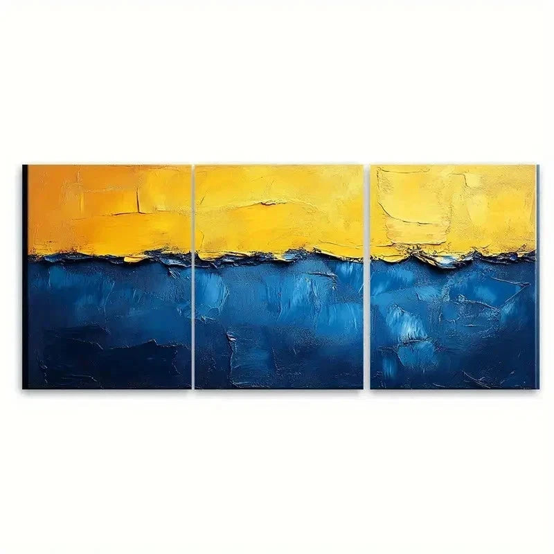 3pcs Vibrant Blue and Yellow Abstract  Wall Art Set Canvas Framed 50x70cm - High Quality Print 100% Australian Made Wall Canvas Ready to Hang