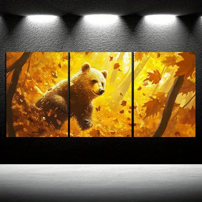 3pcs Featuring Bears in a Forest Metal Print Ready to Hang Art