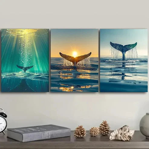 3pcs whale tail Wall Art Set Canvas Unframed - High Quality Print 100% Australian Made Wall Canvas