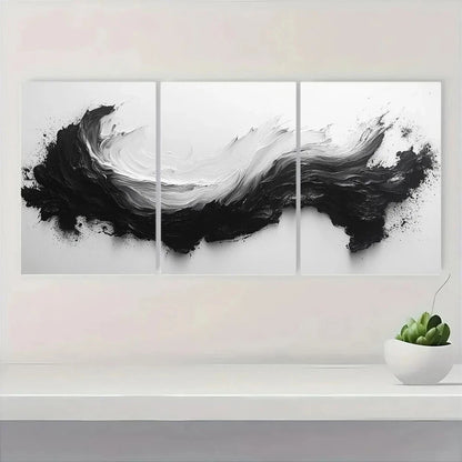 3pcs Black and White Abstract Metal Print Ready to Hang Art