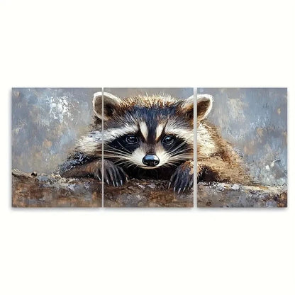 3pcs Raccoon Painting Animal SI  Wall Art Set Canvas Framed 50x70cm - High Quality Print 100% Australian Made Wall Canvas Ready to Hang