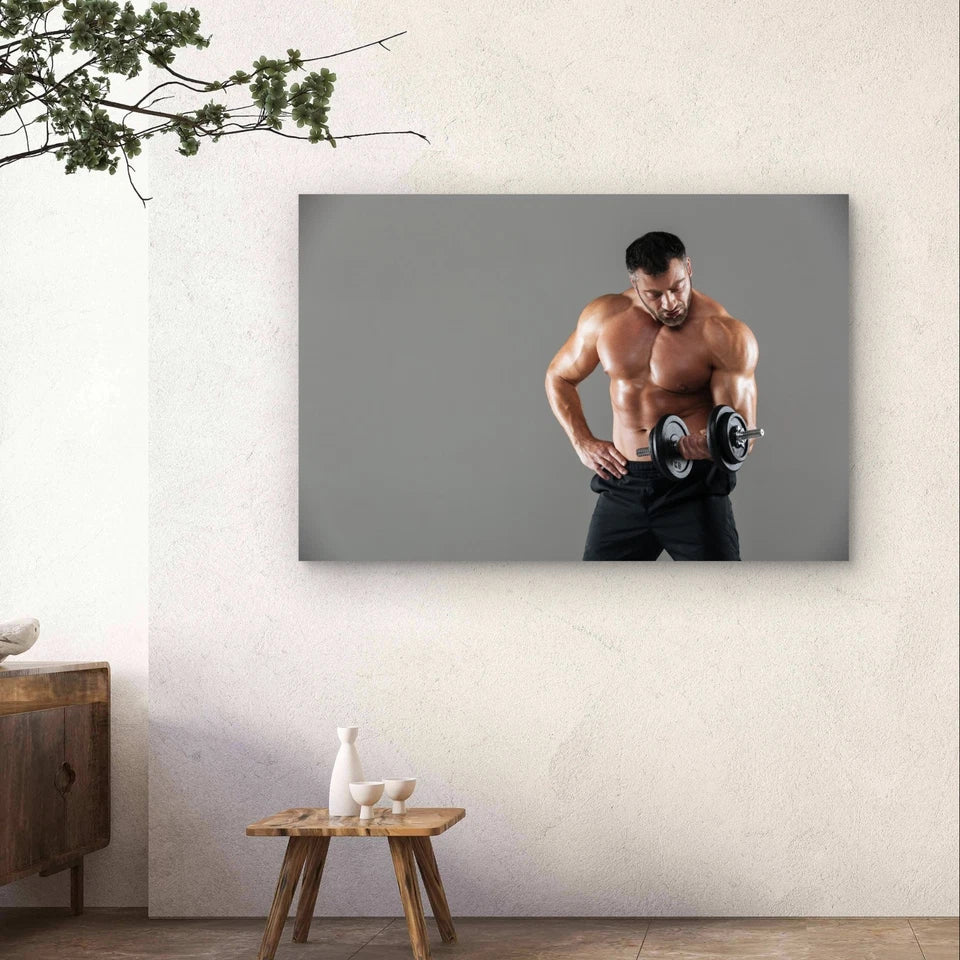 Athletic Man Curling a Dumbbell 5mm Plastic Poster Ready to Hang 90x60cm