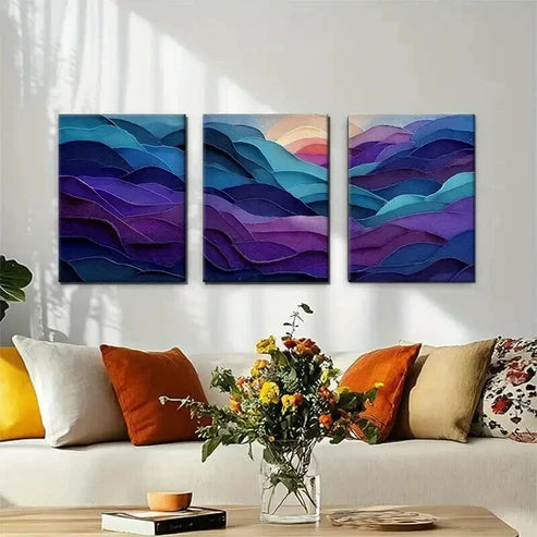 3pcs Elegant Purple and Teal Layered Perfect Wall Art Set Canvas Unframed - High Quality Print 100% Australian Made Wall Canvas