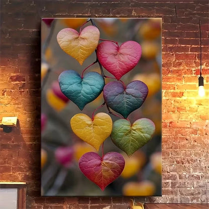Rainbow Leaves with Colorful Hearts Metal Print Ready to Hang