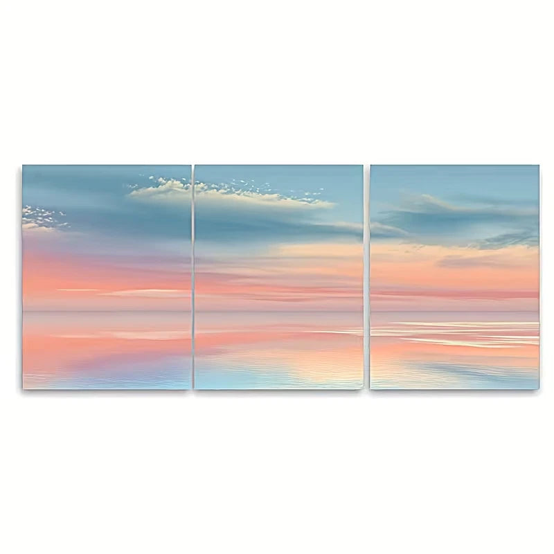 3pcs Soft Mint & Peach Horizon Coastal Sunrise Wall Art Set Canvas Framed 40x60cm - High Quality Print 100% Australian Made Wall Canvas Ready to Hang