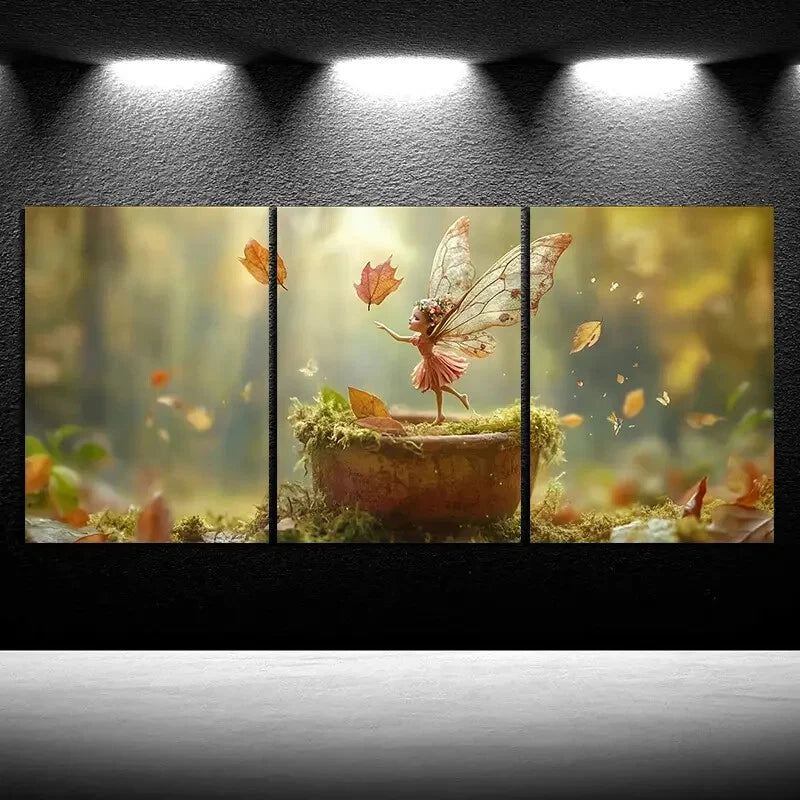 3pcs The Leaf Girl Dancing Forest Metal Print Ready to Hang Art