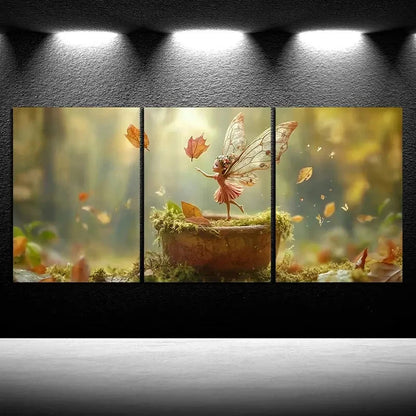 3pcs The Leaf Girl Dancing Forest Metal Print Ready to Hang Art