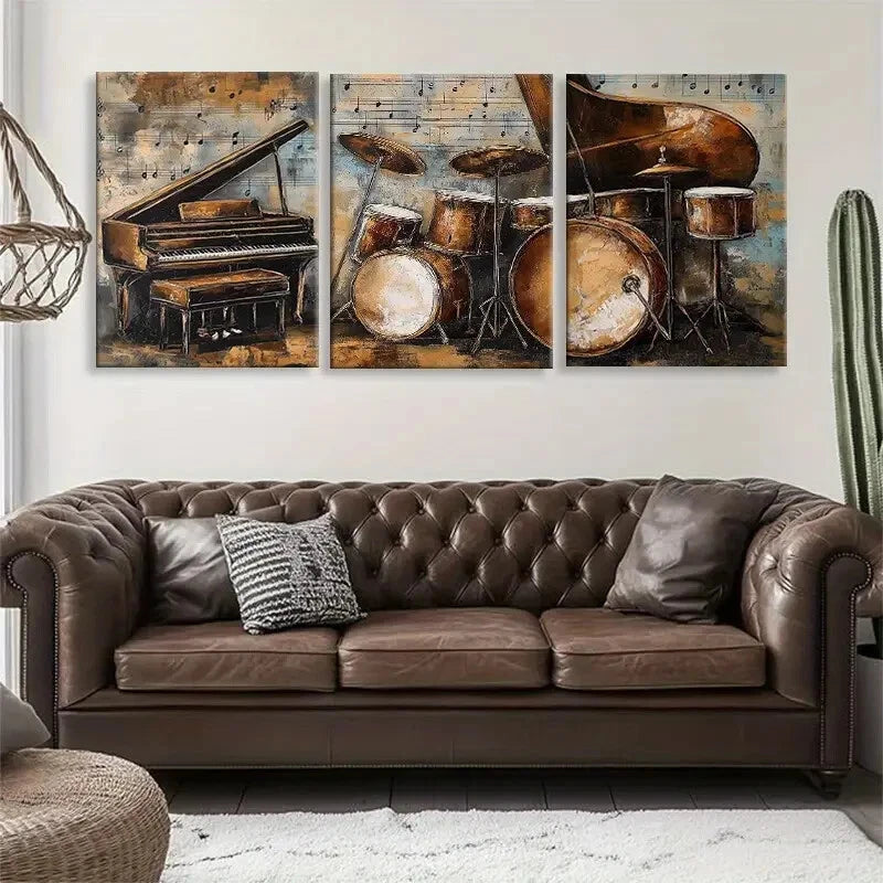 3pcs Musical Instruments Style Music Perfect Wall Art Set Canvas Framed 40x60cm - High Quality Print 100% Australian Made Wall Canvas Ready to Hang