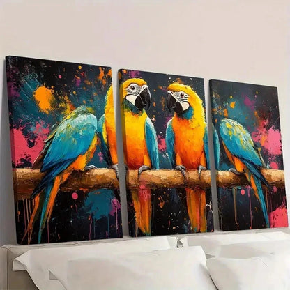3pcs Colorful parrots Abstract Painting Wall Art Set Canvas Framed 40x60cm - High Quality Print 100% Australian Made Wall Canvas Ready to Hang