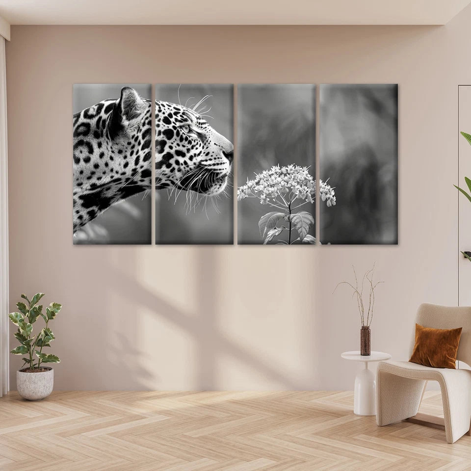 4pcs Vintage Black and White Leopard Wall Art Canvas Framed 45x80cm - High Quality Print 100% Australian Made Wall Canvas Ready to Hang