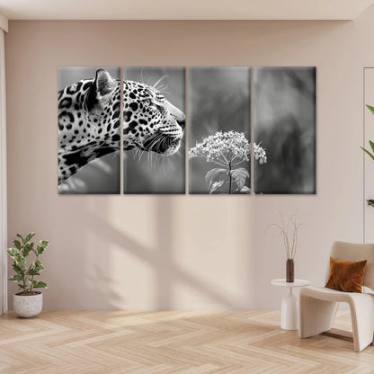 4pcs Vintage Black and White Leopard Wall Art Canvas Framed 45x80cm - High Quality Print 100% Australian Made Wall Canvas Ready to Hang