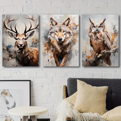3pcs Wild Nature Animal Portraits Décor Perfect Wall Art Set Canvas Framed 40x60cm - High Quality Print 100% Australian Made Wall Canvas Ready to Hang