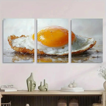 3pcs Sunnyside Up Egg Kitchen Vibrant Perfect Wall Art Set Canvas Framed 40x60cm - High Quality Print 100% Australian Made Wall Canvas Ready to Hang